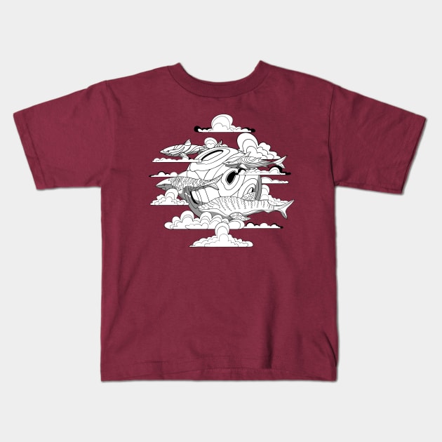 school of sharks in the sky Kids T-Shirt by Bagaz